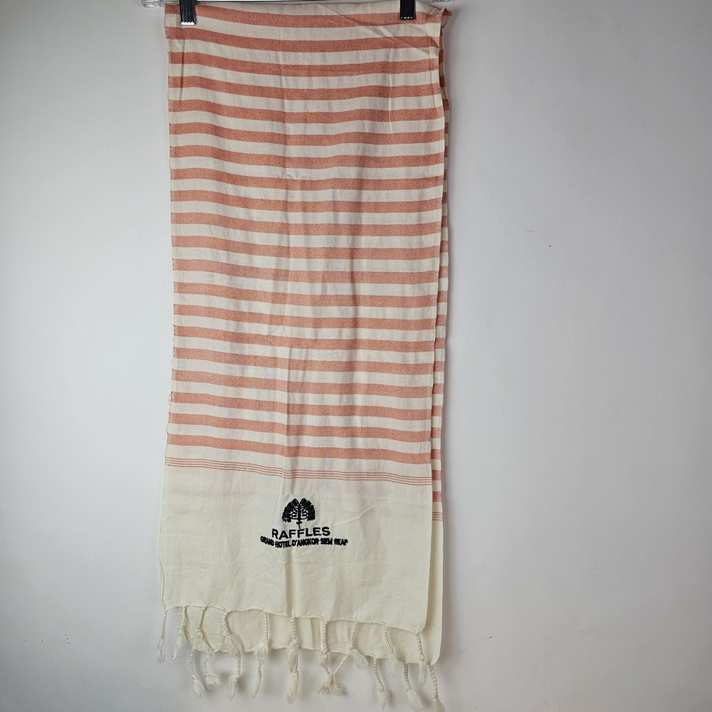 Raffles Grand Hotel D'Angkor Siem Reai Singapore Scarf Shawl White Pink Fringe